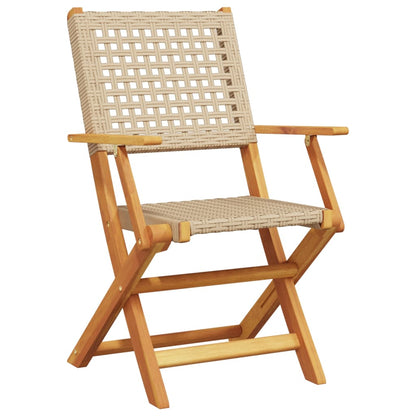 Bistro Set | Beige | Solid acacia wood, Poly Rattan | Compact | Foldable