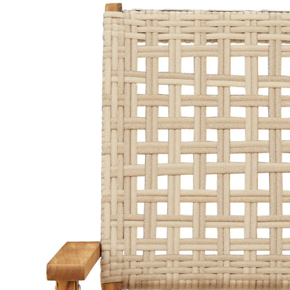 Bistro Set | Beige | Solid acacia wood, Poly Rattan | Compact | Foldable
