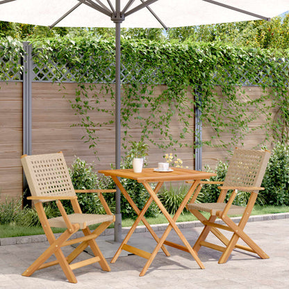 Bistro Set | Beige | Solid acacia wood, Poly Rattan | Compact | Foldable