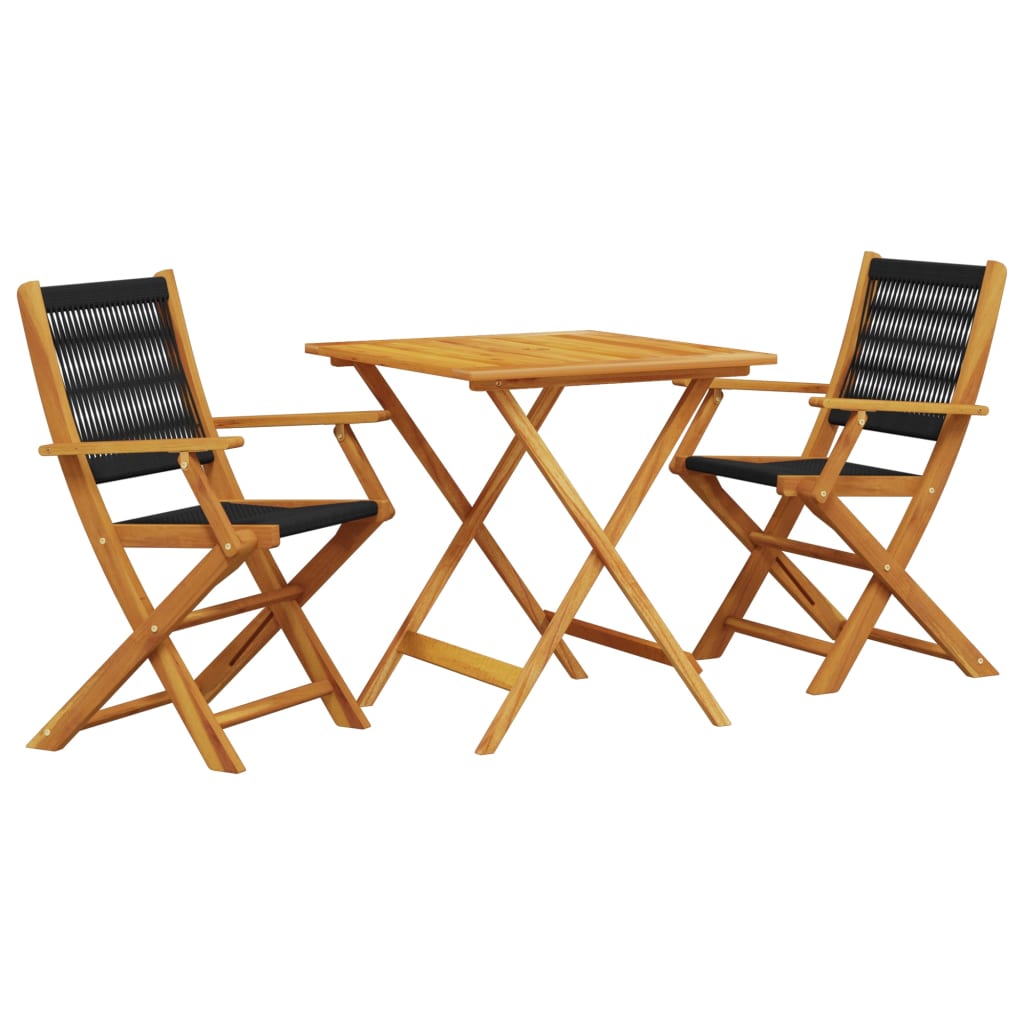 Bistro Set | Black and Natural Wood | Solid Acacia wood and Polypropylene
