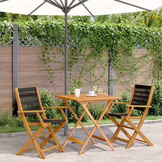 Bistro Set | Black and Natural Wood | Solid Acacia wood and Polypropylene