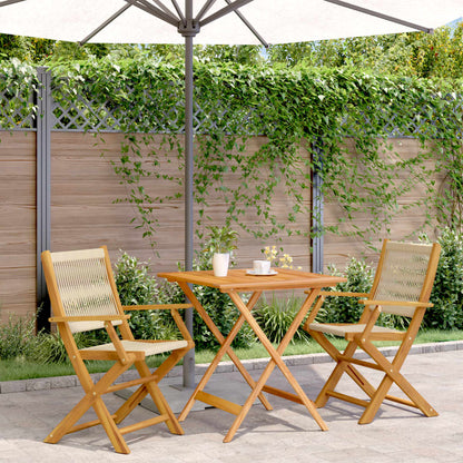 Bistro Set | Beige | Solid Acacia Wood and Polypropylene | 2-seater
