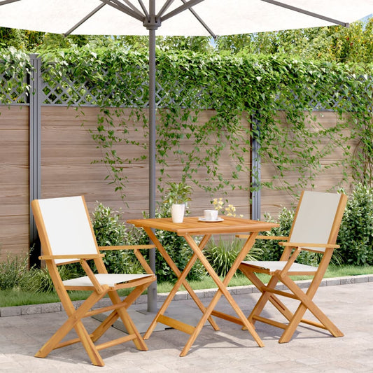 Bistro Set | Cream White | Solid acacia wood, Fabric (100% polyester)