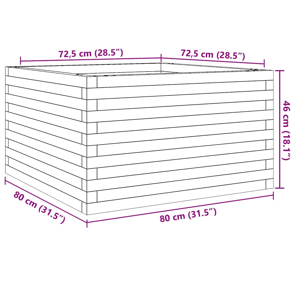 Garden Planter Wax Brown 80x80x46 cm Solid Wood Pine