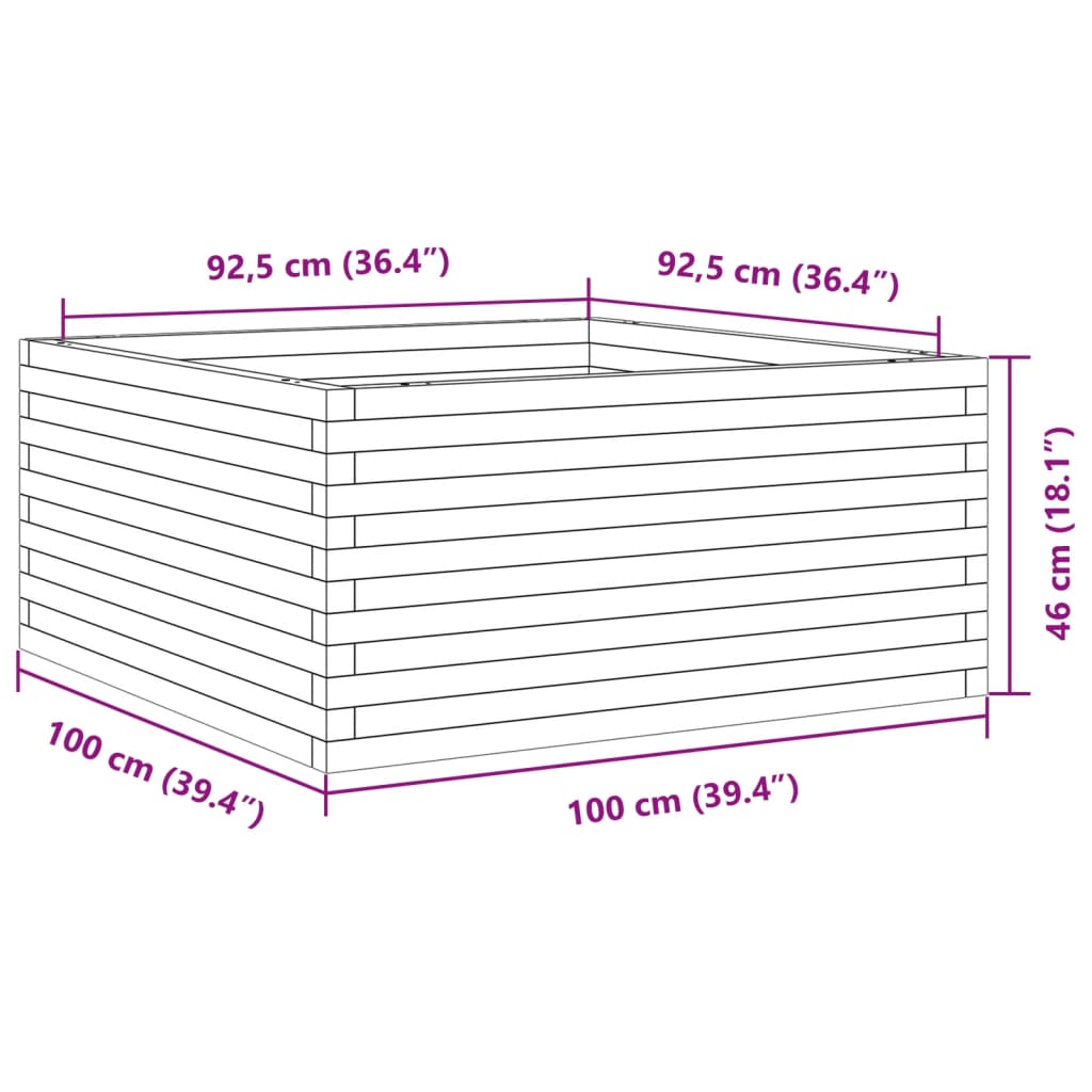 Garden Planter Wax Brown 100x100x46 cm Solid Wood Pine