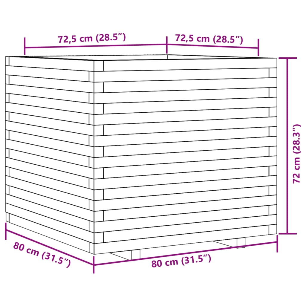 Garden Planter White 80x80x72 cm Solid Wood Pine