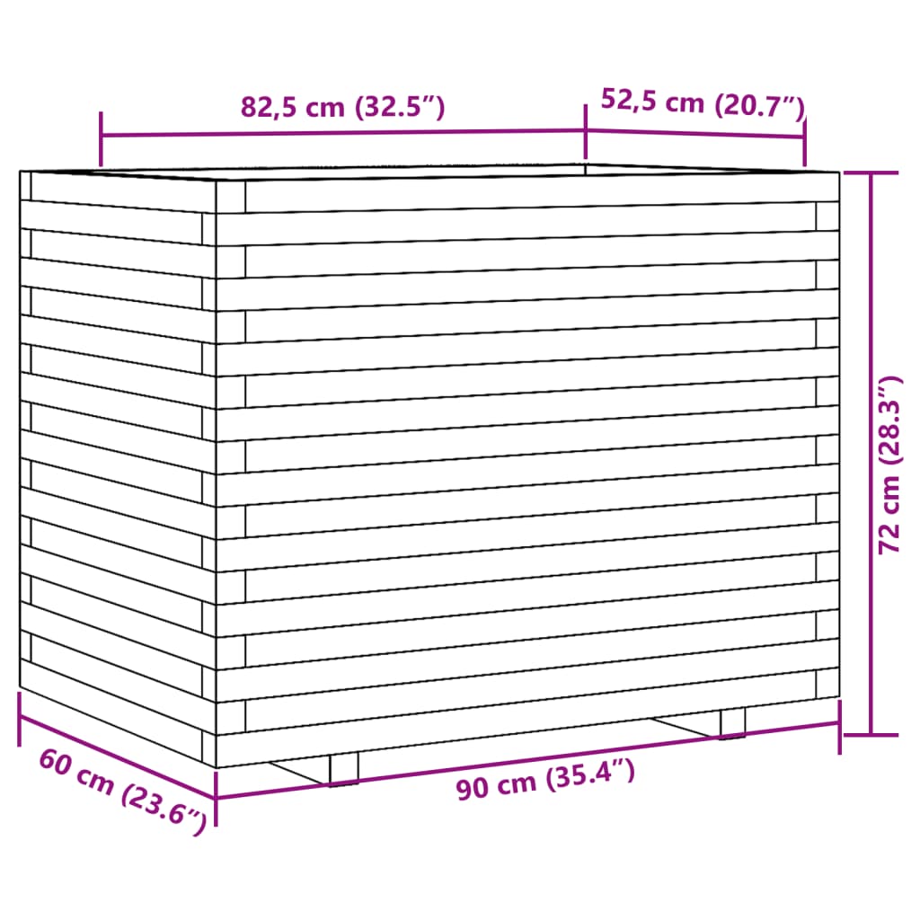 Garden Planter White 90x60x72 cm Solid Wood Pine