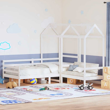 Day Bed and Bench Set with Roof without Mattress White 80x200 cm