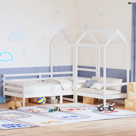 Day Bed and Bench Set with Roof without Mattress White 80x200 cm