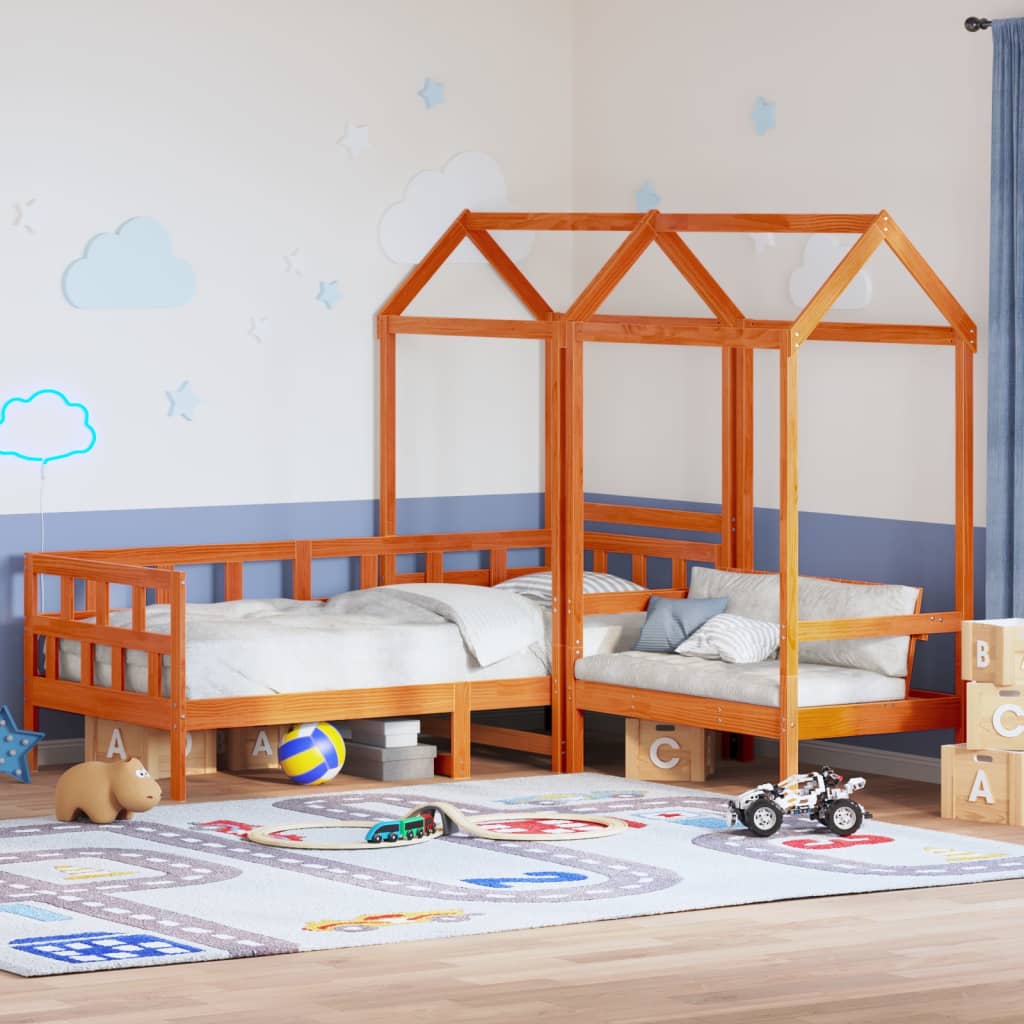 Day Bed Set with Roof without Mattress Wax Brown 90x200 cm