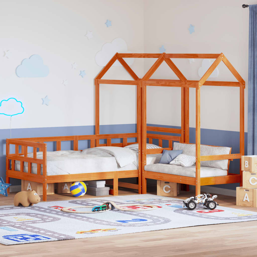 Day Bed Set with Roof without Mattress Wax Brown 80x200 cm