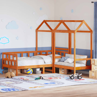 Day Bed Set with Roof without Mattress Wax Brown 80x200 cm