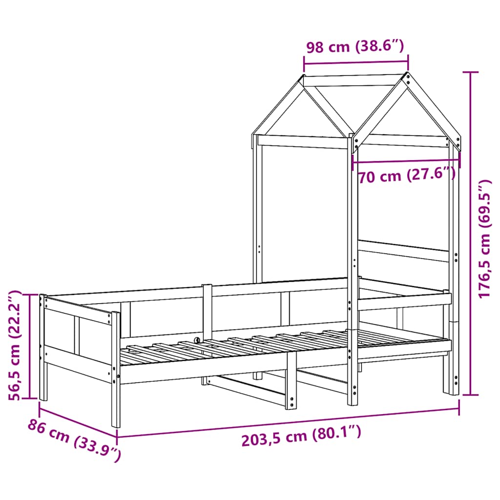 Day Bed with Roof without Mattress 80x200 cm Solid Wood