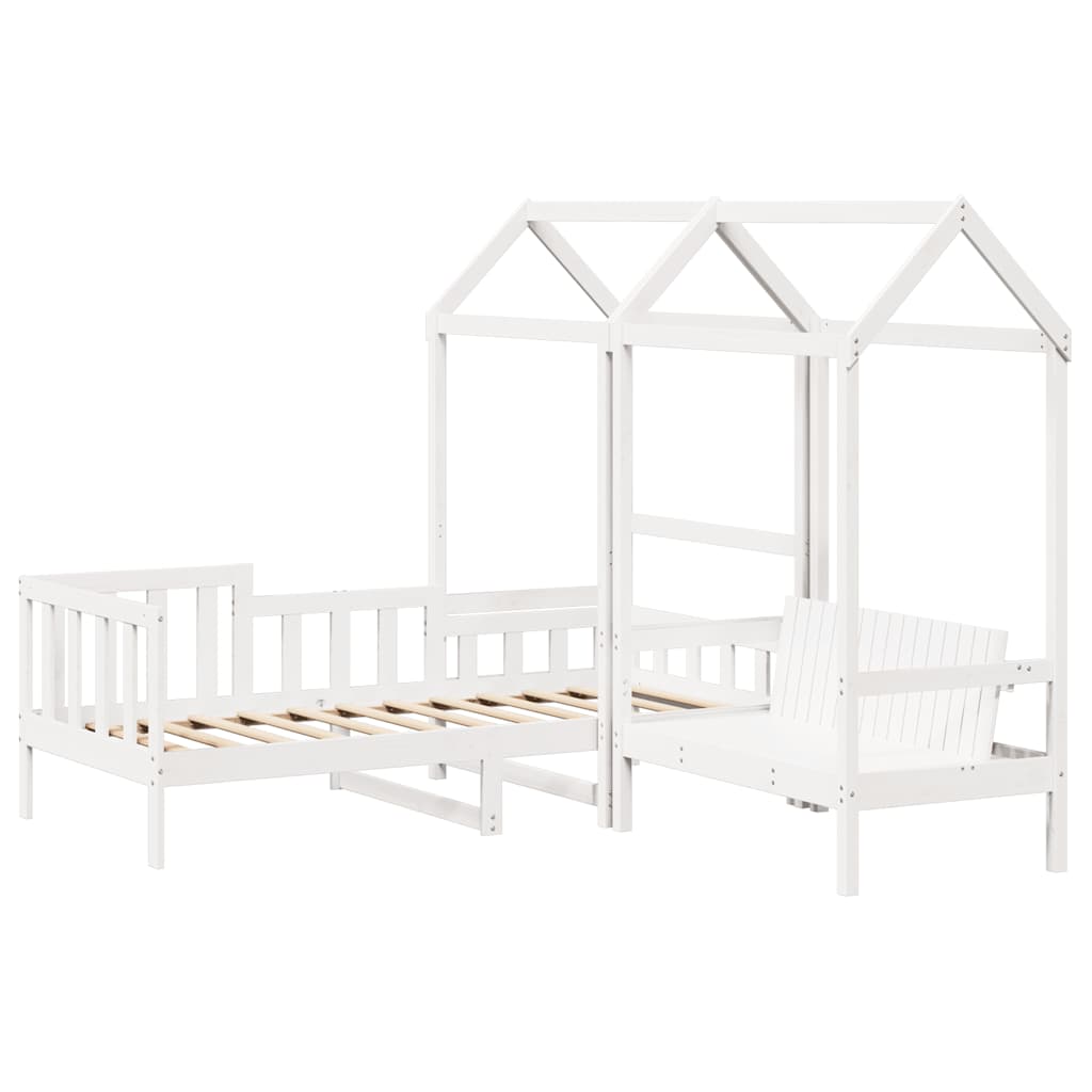 Day Bed and Bench Set with Roof without Mattress White 80x200 cm