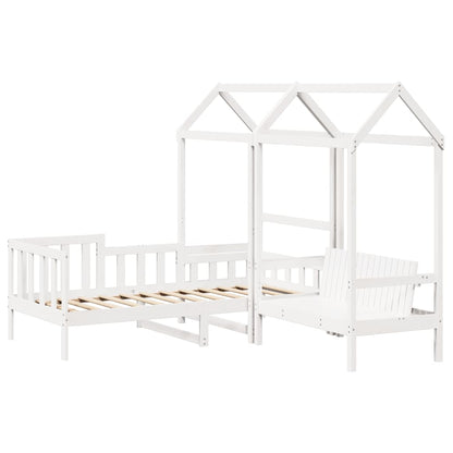 Day Bed and Bench Set with Roof without Mattress White 80x200 cm