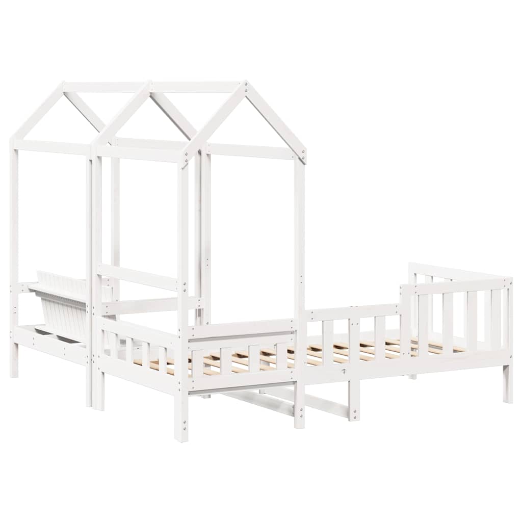 Day Bed and Bench Set with Roof without Mattress White 80x200 cm