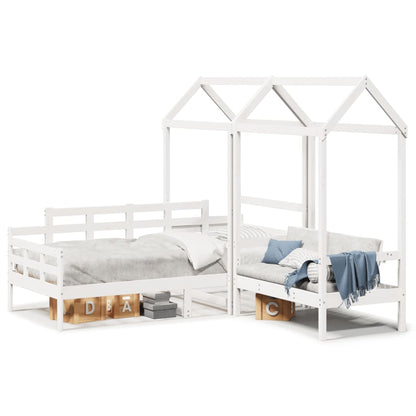 Day Bed and Bench Set with Roof without Mattress White 80x200 cm