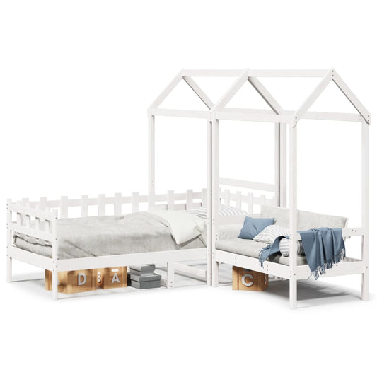 Day Bed and Bench Set with Roof without Mattress White 80x200 cm