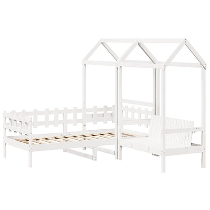 Day Bed and Bench Set with Roof without Mattress White 80x200 cm