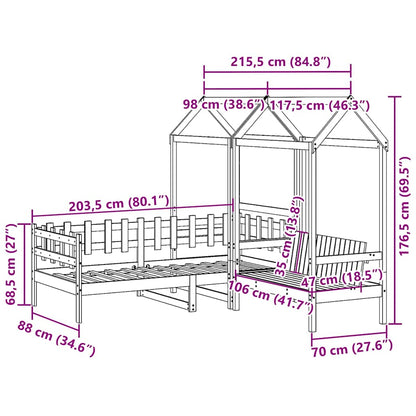 Day Bed and Bench Set with Roof without Mattress White 80x200cm