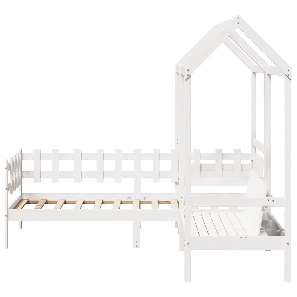 Day Bed and Bench Set with Roof without Mattress White 80x200 cm