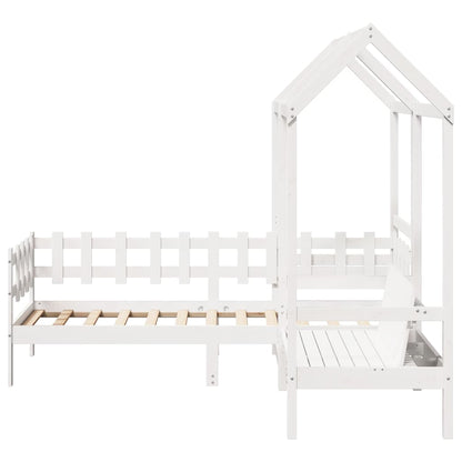 Day Bed and Bench Set with Roof without Mattress White 80x200 cm