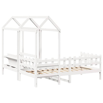 Day Bed and Bench Set with Roof without Mattress White 80x200 cm
