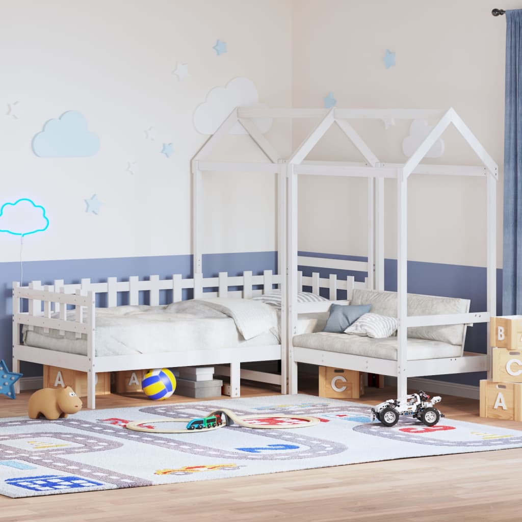Day Bed and Bench Set with Roof without Mattress White 80x200cm