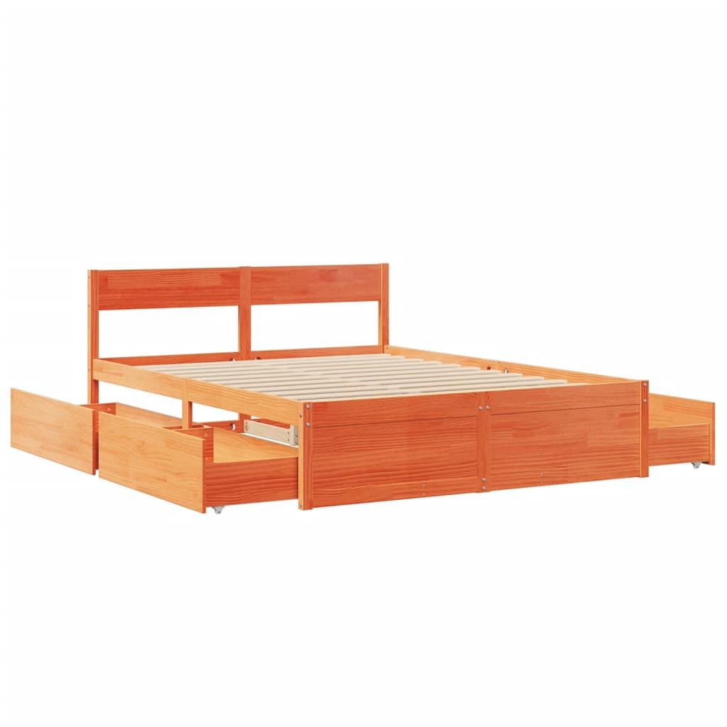 Bed Frame without Mattress Wax Brown 160x200 cm Solid Wood Pine
