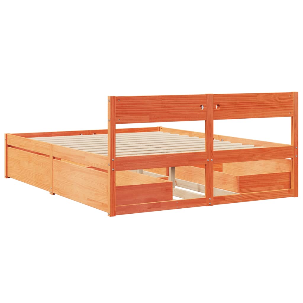 Bed Frame without Mattress Wax Brown 140x200 cm Solid Wood Pine