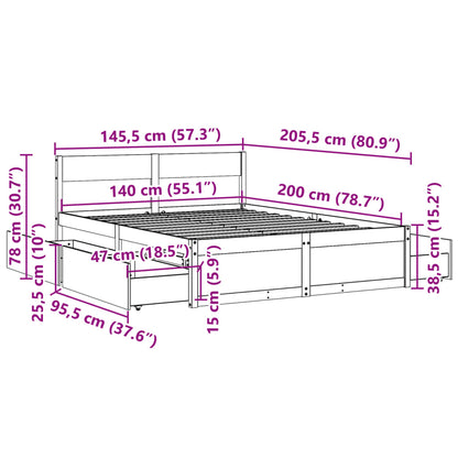 Bed Frame without Mattress Wax Brown 140x200 cm Solid Wood Pine