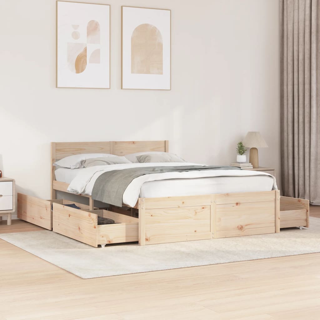 Bed Frame without Mattress 135x190 cm Double Solid Wood Pine