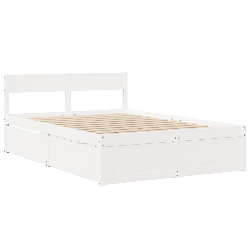 Bed Frame without Mattress White 135x190 cm Double Solid Wood Pine