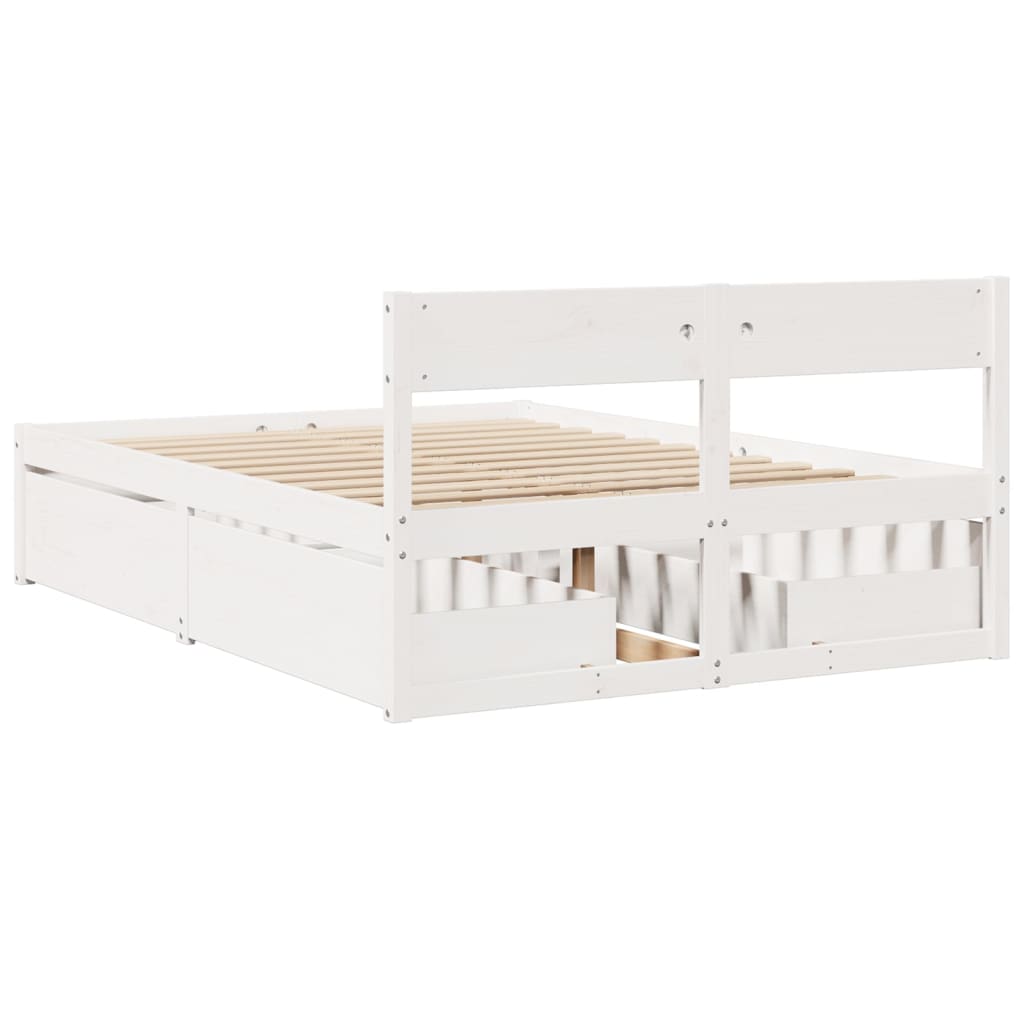 Bed Frame without Mattress White 135x190 cm Double Solid Wood Pine