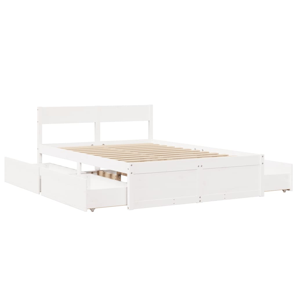 Bed Frame without Mattress White 135x190 cm Double Solid Wood Pine