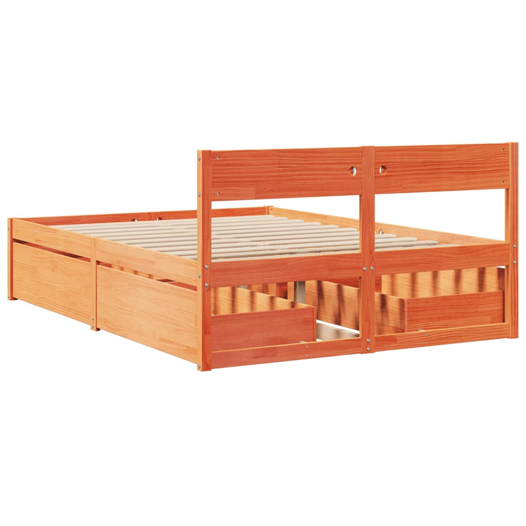 Bed Frame without Mattress Wax Brown 135x190 cm Double Solid Wood Pine