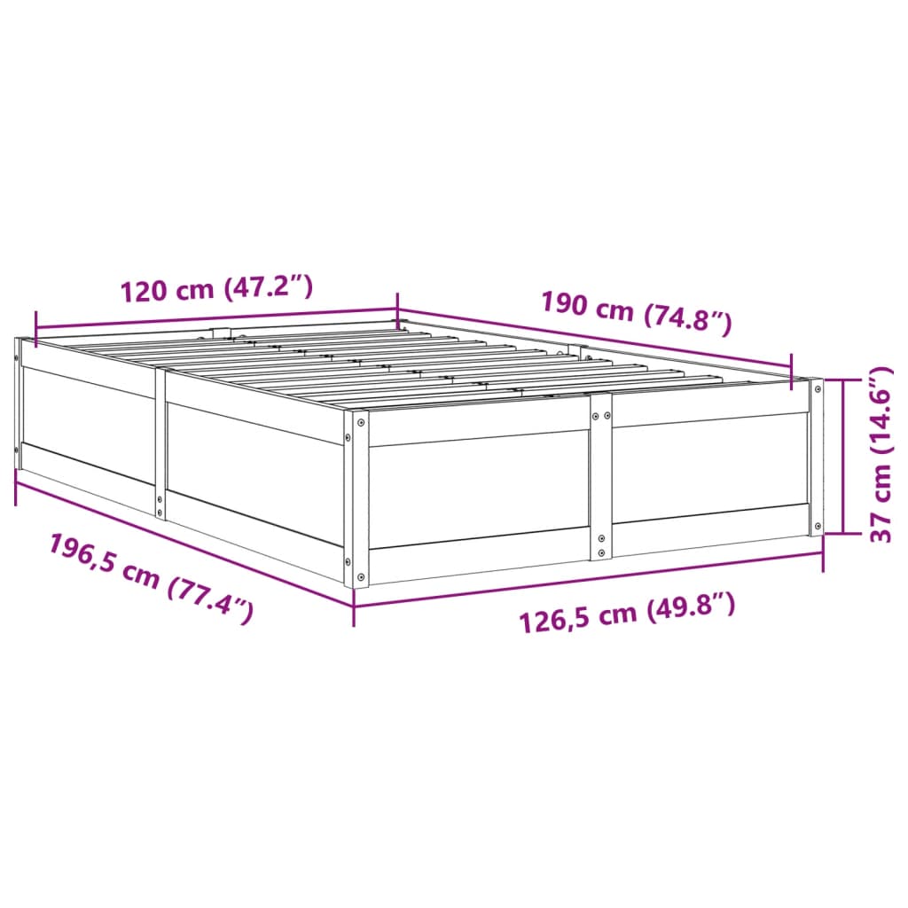 Bed Frame without Mattress Wax Brown 120x190 cm Small Double Solid Wood Pine