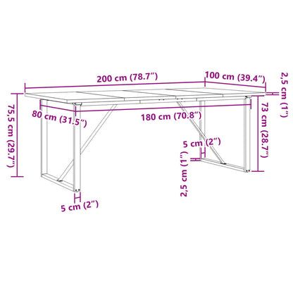 Dining Table O-Frame 200x100x75.5 cm Solid Wood Pine and Steel