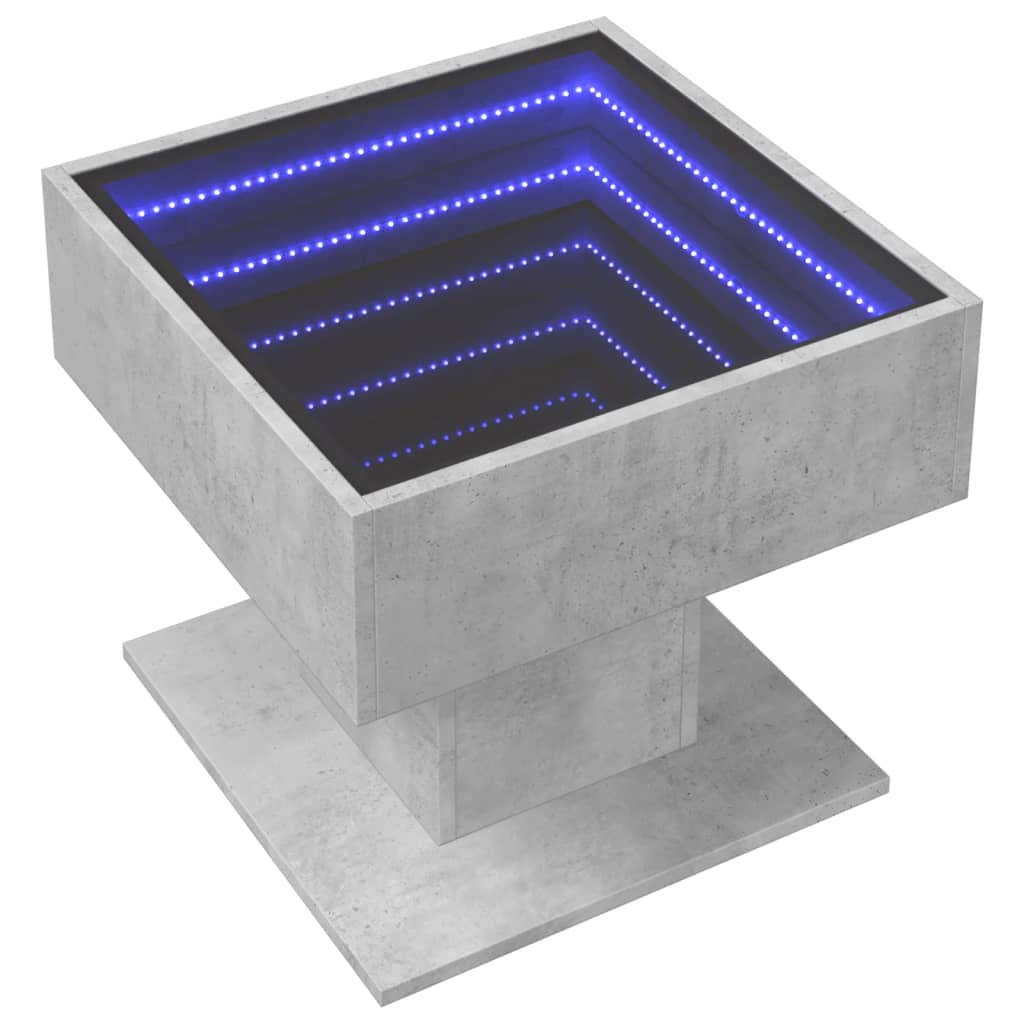 Coffee Table with LED Concrete Grey 50x50x45 cm Engineered Wood
