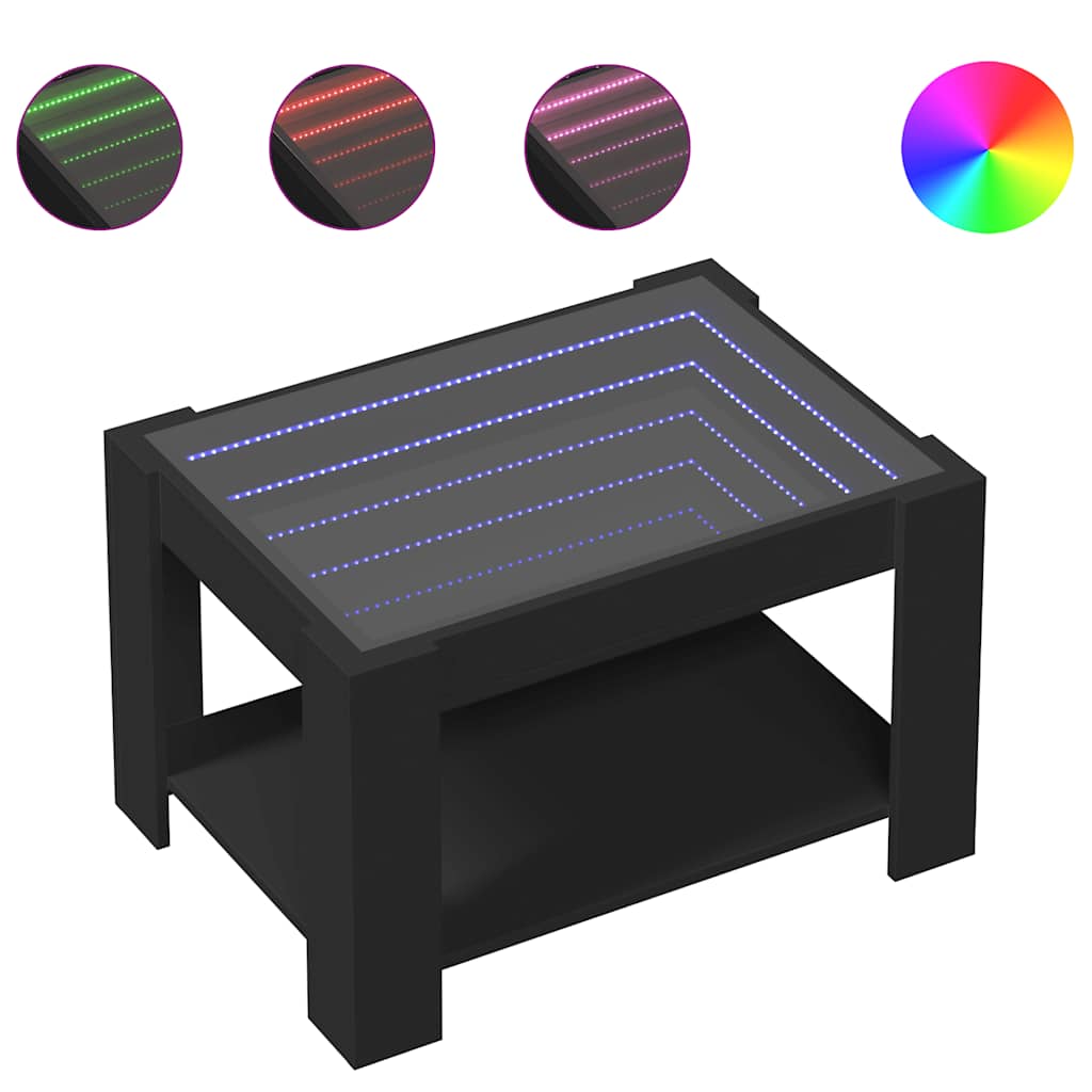 Coffee Table with LED Black 73x53x45 cm Engineered Wood