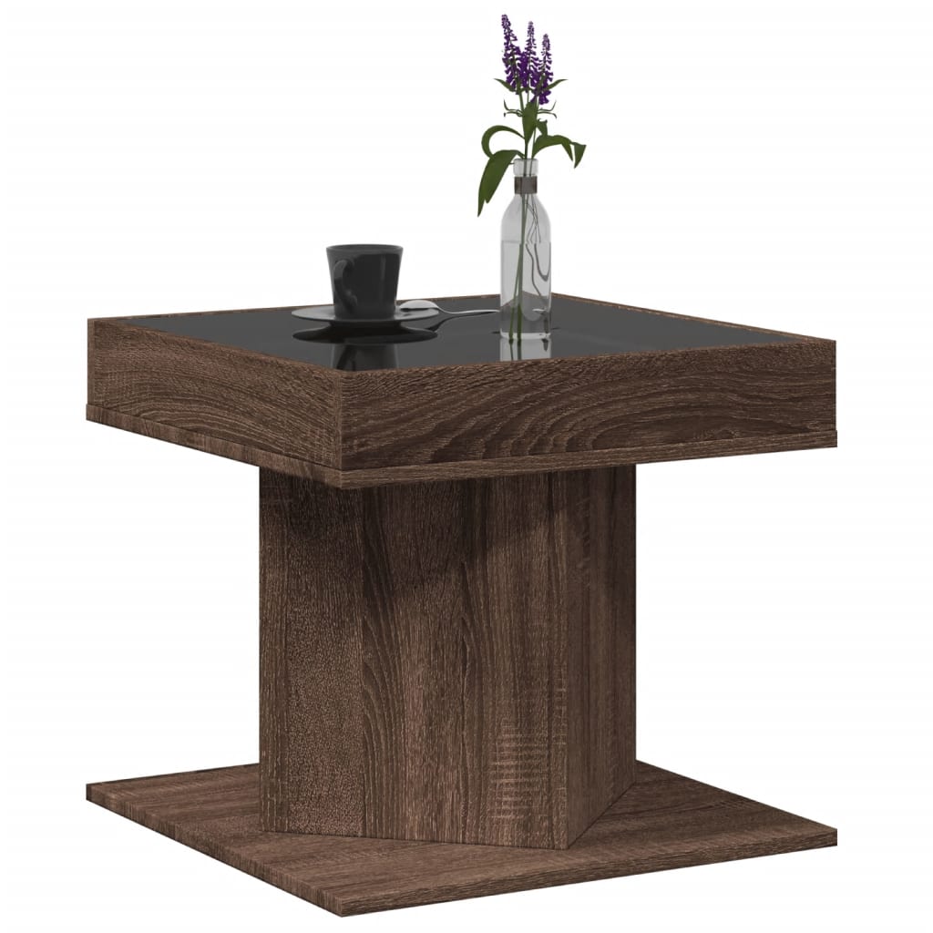 Coffee Table with LED Brown Oak 50x50x45 cm Engineered Wood