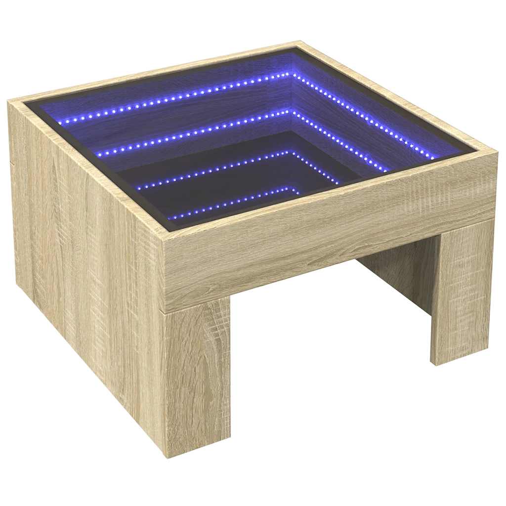 Coffee Table with Infinity LED Sonoma Oak 50x50x30 cm