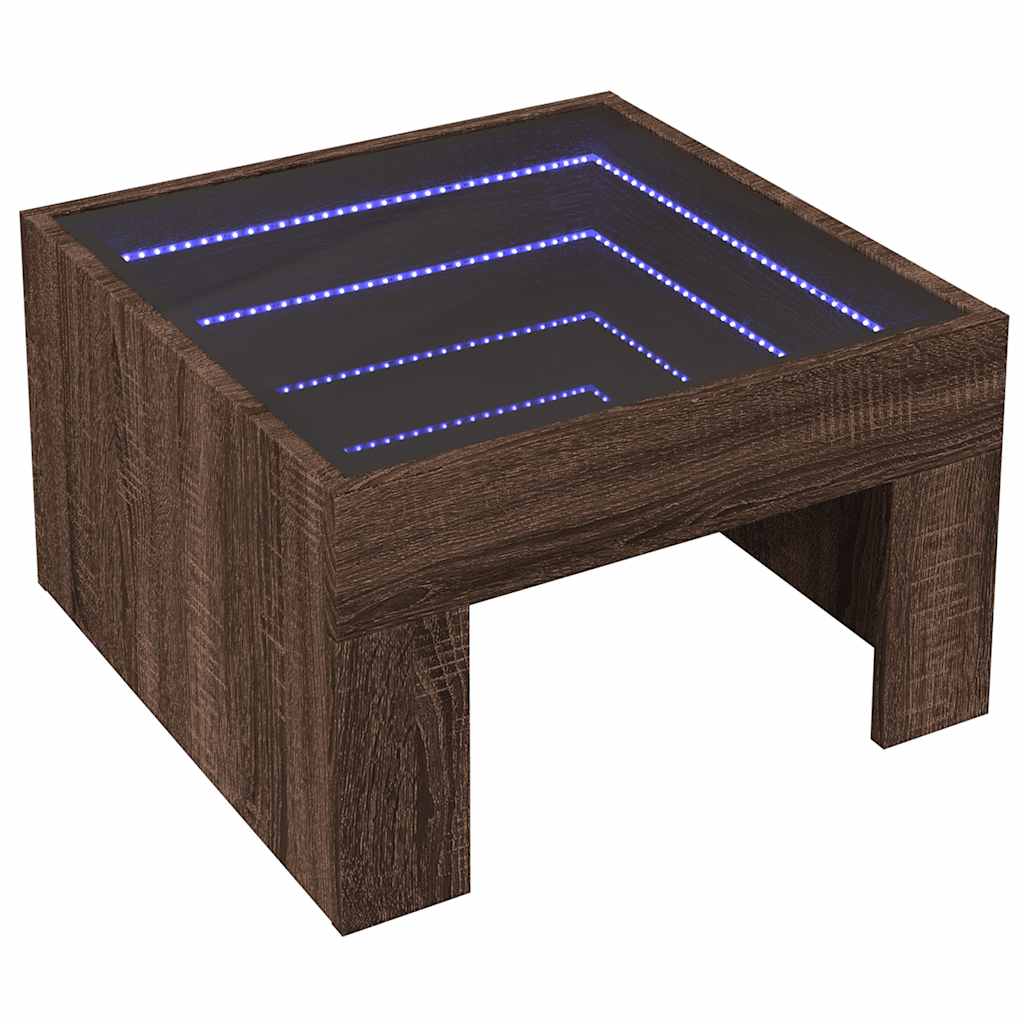 Coffee Table with Infinity LED Brown Oak 50x50x30 cm