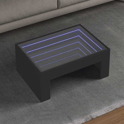 Coffee Table with Infinity LED Black 70x50x30 cm
