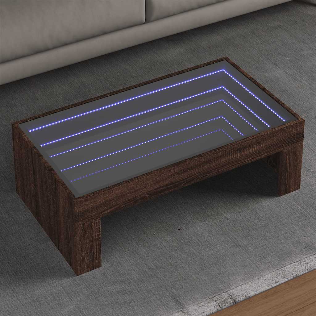 Coffee Table with Infinity LED Brown Oak 90x50x30 cm