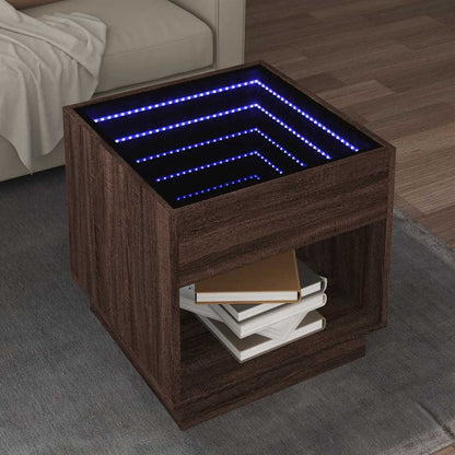 Coffee Table with Infinity LED Brown Oak 50x50x50 cm