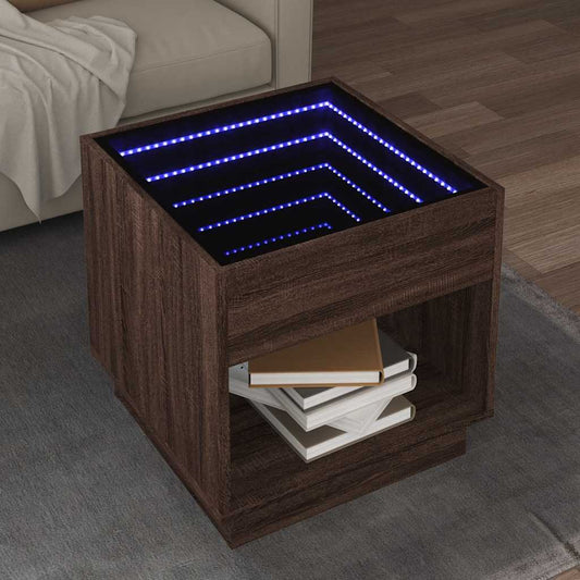 Coffee Table with Infinity LED Brown Oak 50x50x50 cm
