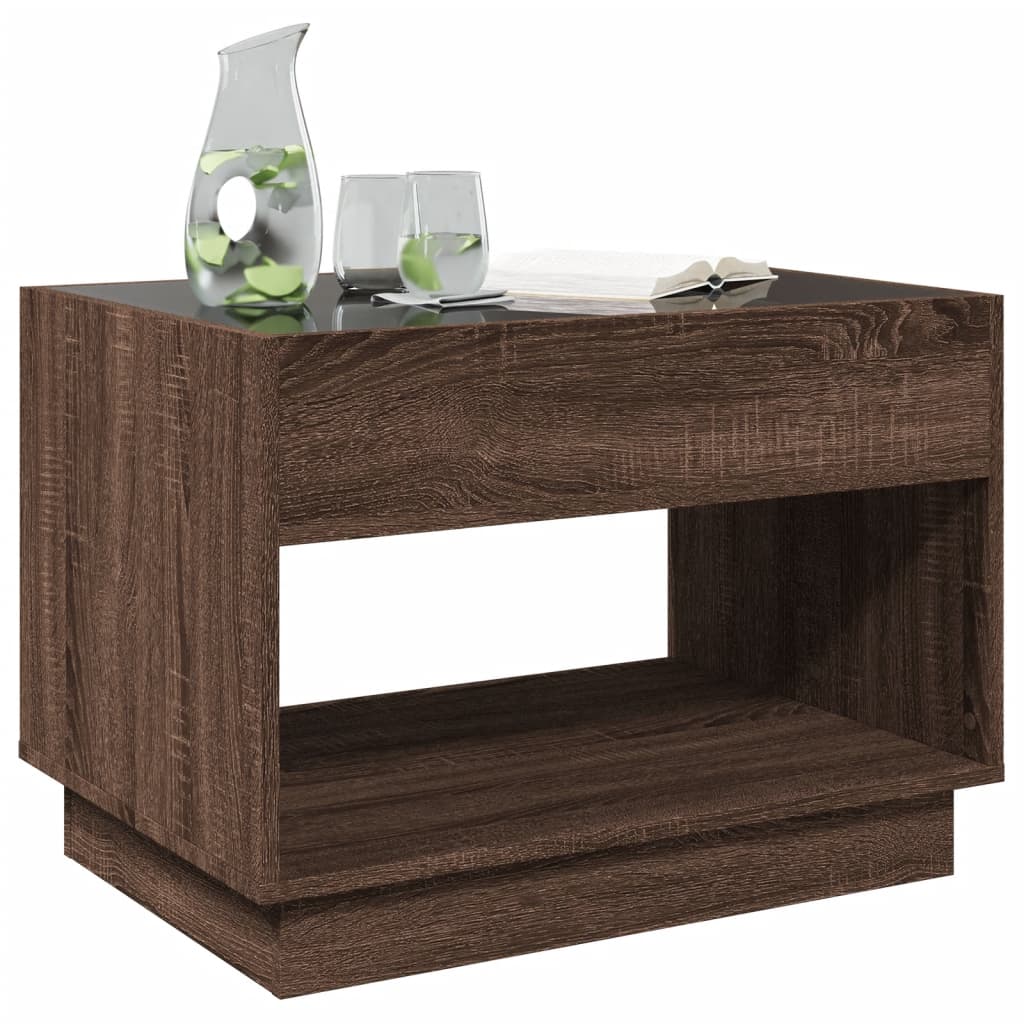 Coffee Table with Infinity LED Brown Oak 70x50x50 cm