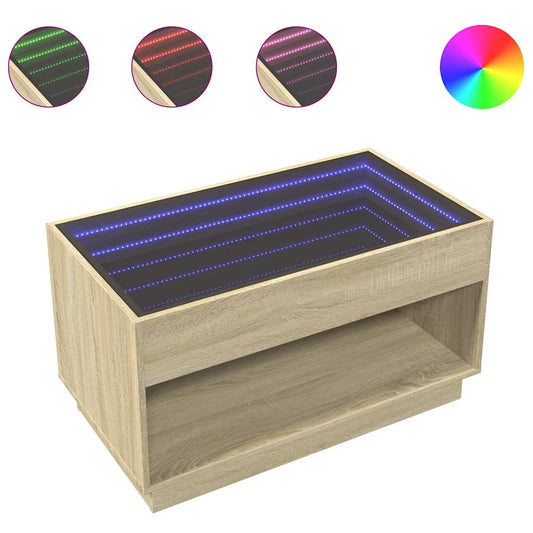 Coffee Table with Infinity LED Sonoma Oak 90x50x50 cm