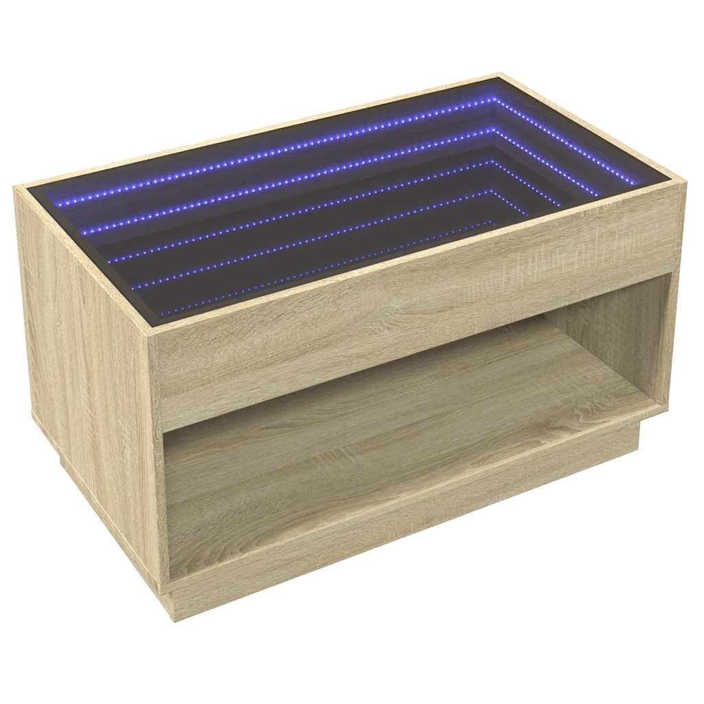 Coffee Table with Infinity LED Sonoma Oak 90x50x50 cm
